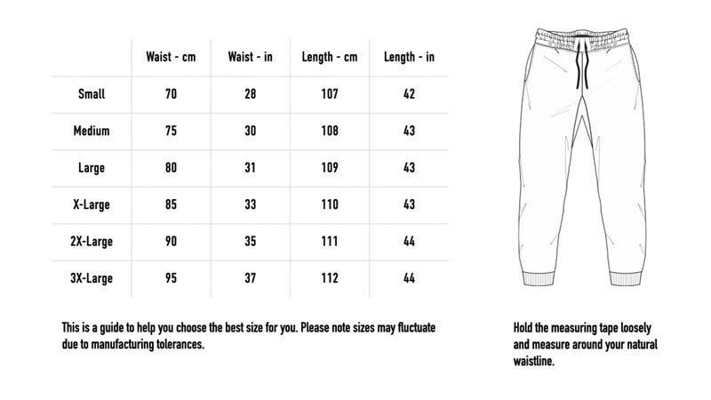 Size chart for End Of Winter Joggers