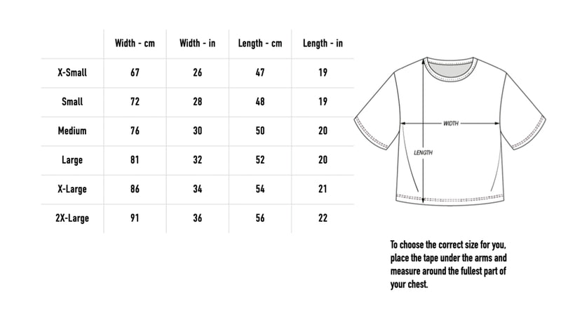 Size chart for Guillotine Girl Baby Tee - Black