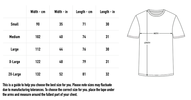 Size chart for Logo Tie Dye Tee - Red/Black