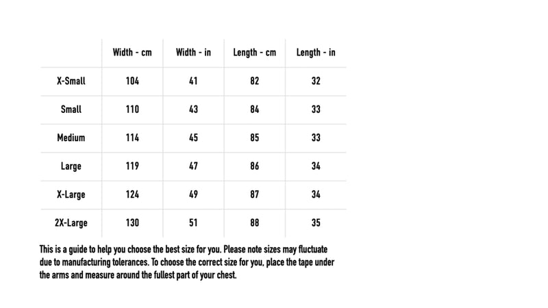 Size chart for Sanguivore 666 Hockey Jersey V2
