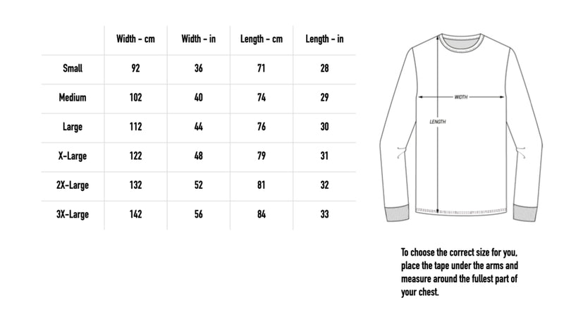 Size chart for Sol Rac Pumpkin Longsleeve