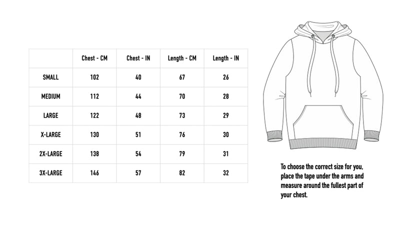 Size chart for Skull-head Hoodie