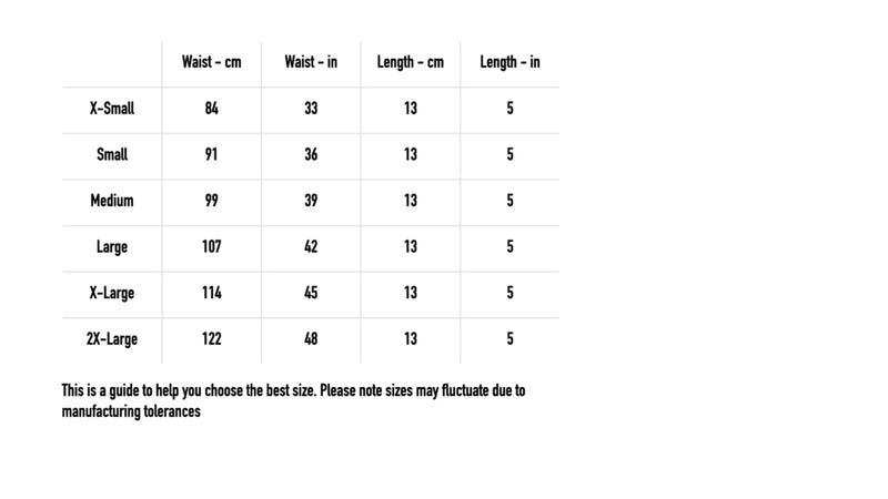 Size chart for Death Booty Shorts
